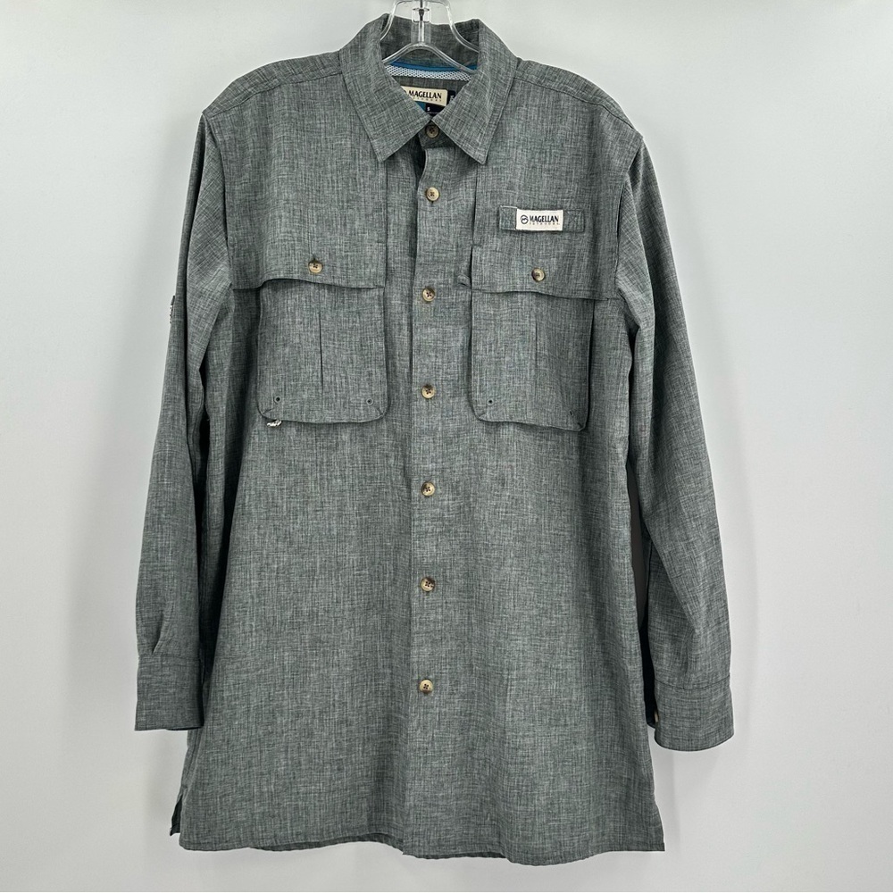 Magellan Outdoors Fish Gear Angler Fit Mag Wick Men’s Gray Button Down Sz Small